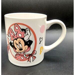 Disney Minnie Mouse Ceramic Coffee Cup White Pink Drinking Mug Hearts Polka Dot